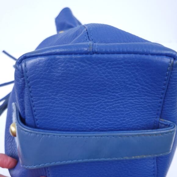 Michael Rome Designs Blue Pebbled Leather Shoulder Bag, Tassels, Twisted Handles - Picture 4 of 9